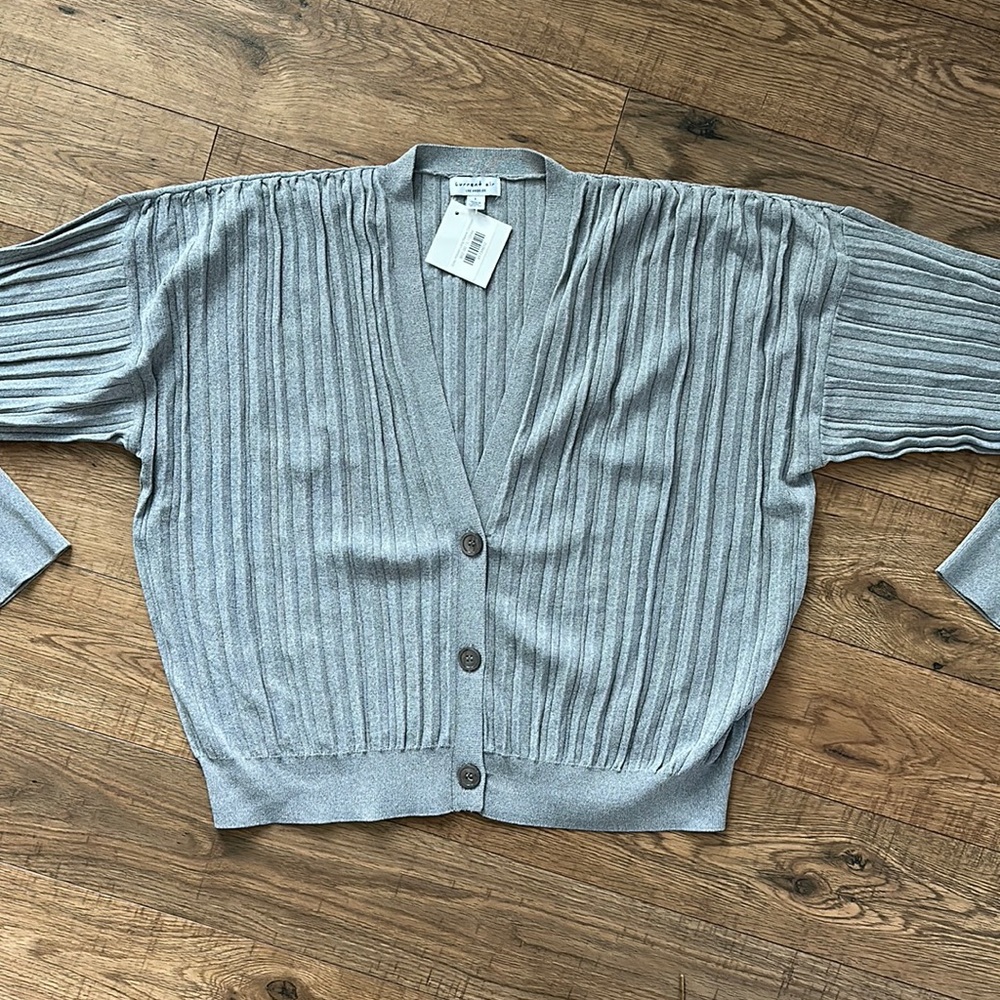 NWT Current Air Gray Ribbed Long Sleeve V-Neck Cardigan Sweater Womens Large